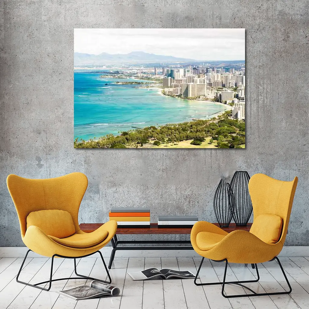Waikiki Beach Honolulu Skyline Aerial View – Wall Art