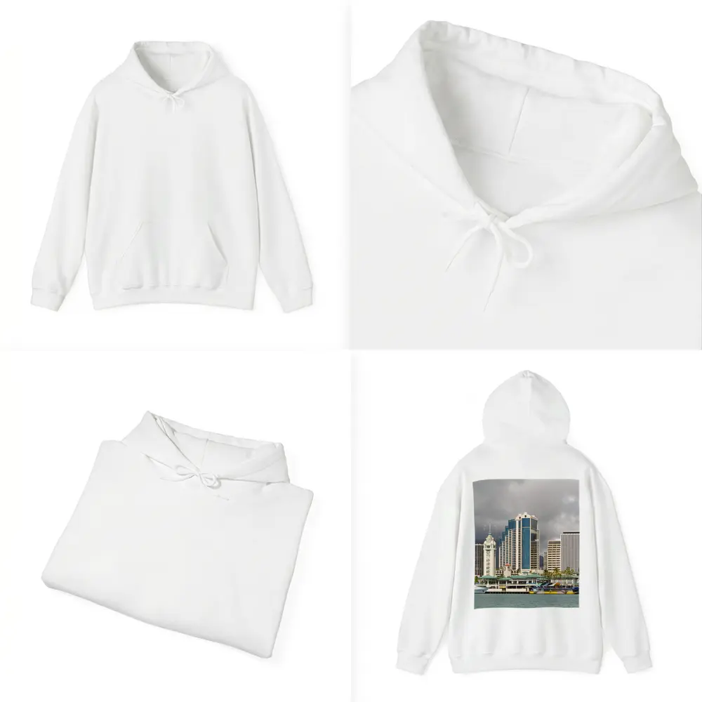 Honolulu Downtown Skyline Harbor Cloudy Day – Hoodies