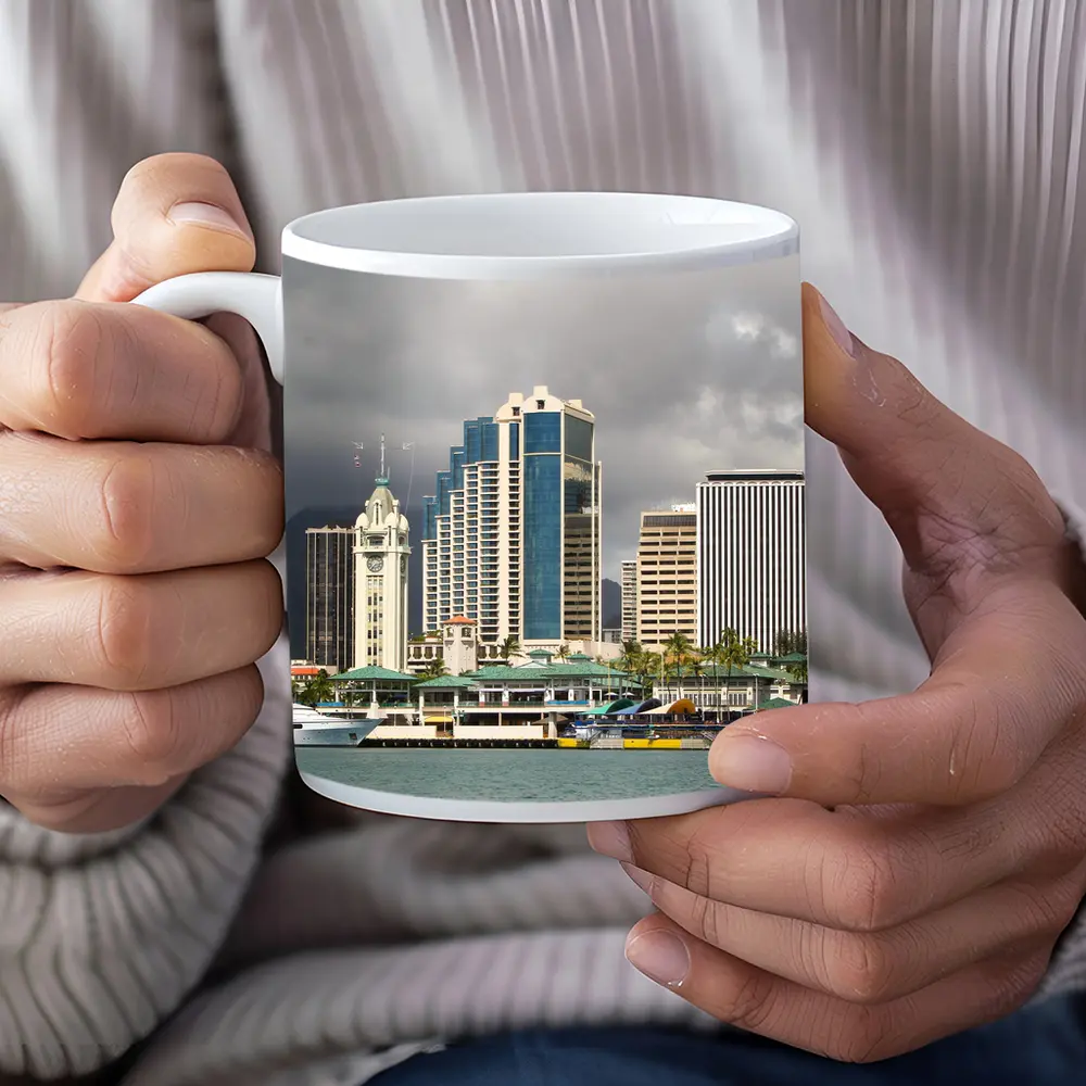 Honolulu Downtown Skyline Harbor Cloudy Day – Mugs