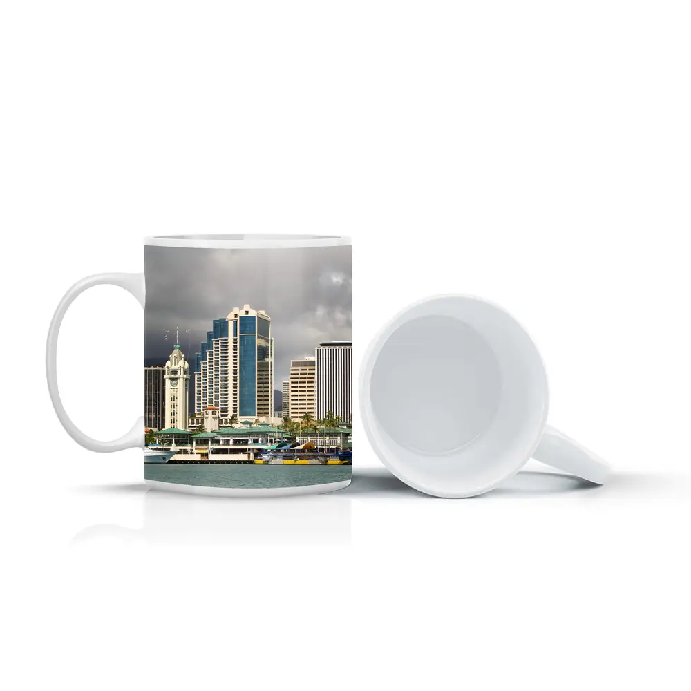 Honolulu Downtown Skyline Harbor Cloudy Day – Mugs