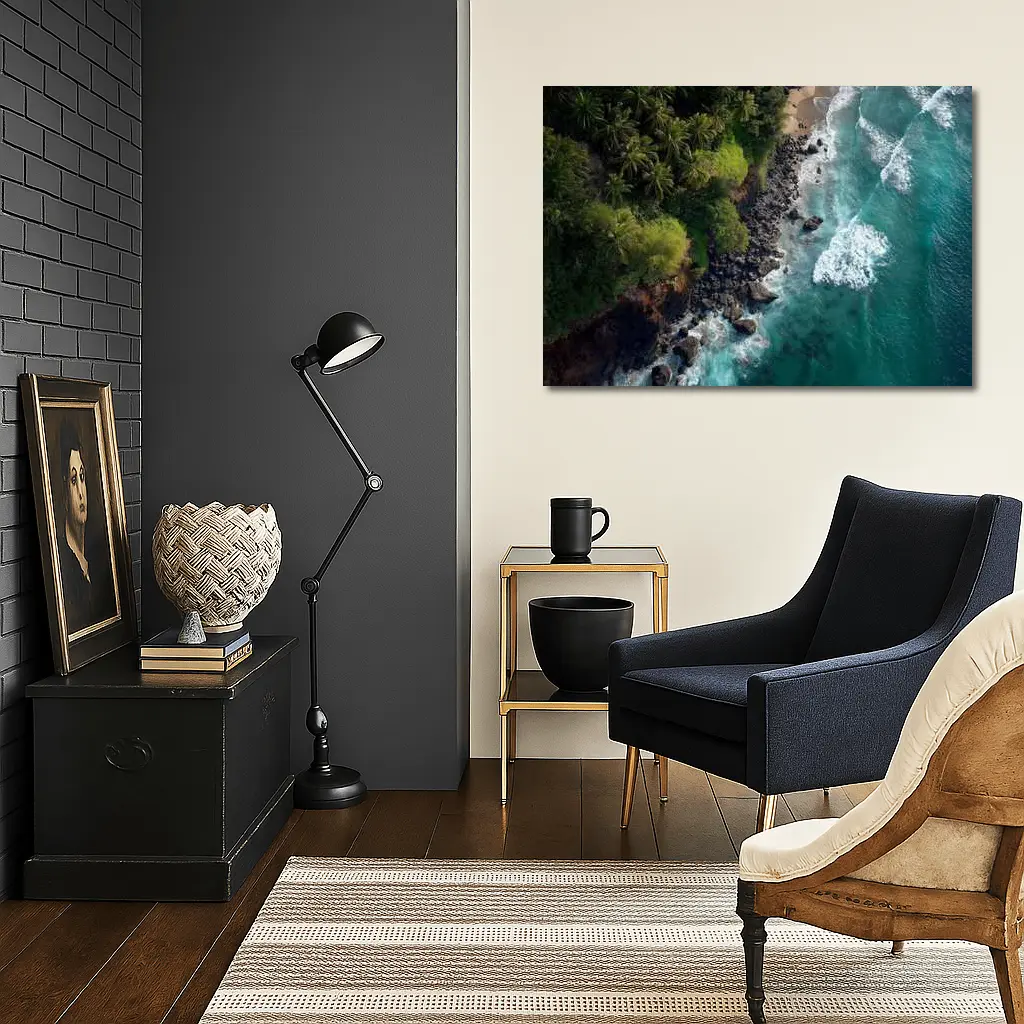 Aerial Tropical Coastline Rocky Shore Ocean – Wall Art