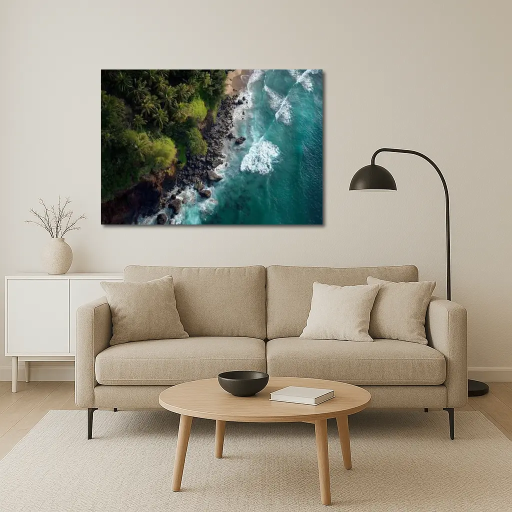 Aerial Tropical Coastline Rocky Shore Ocean – Wall Art