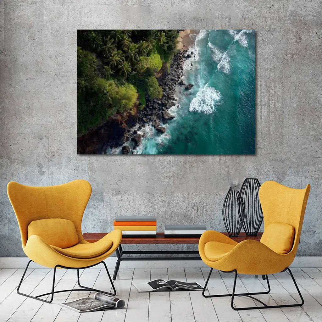 Aerial Tropical Coastline Rocky Shore Ocean – Wall Art