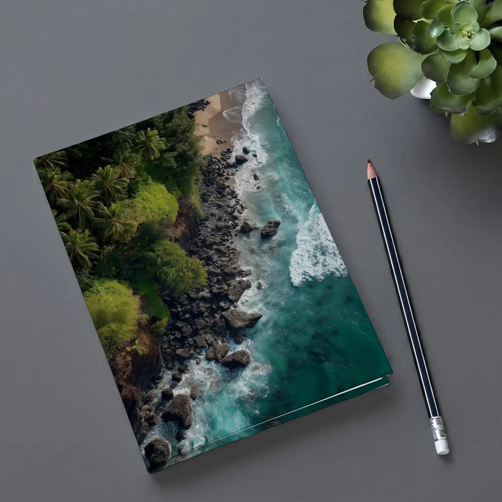 Aerial Tropical Coastline Rocky Shore Ocean – Notebooks