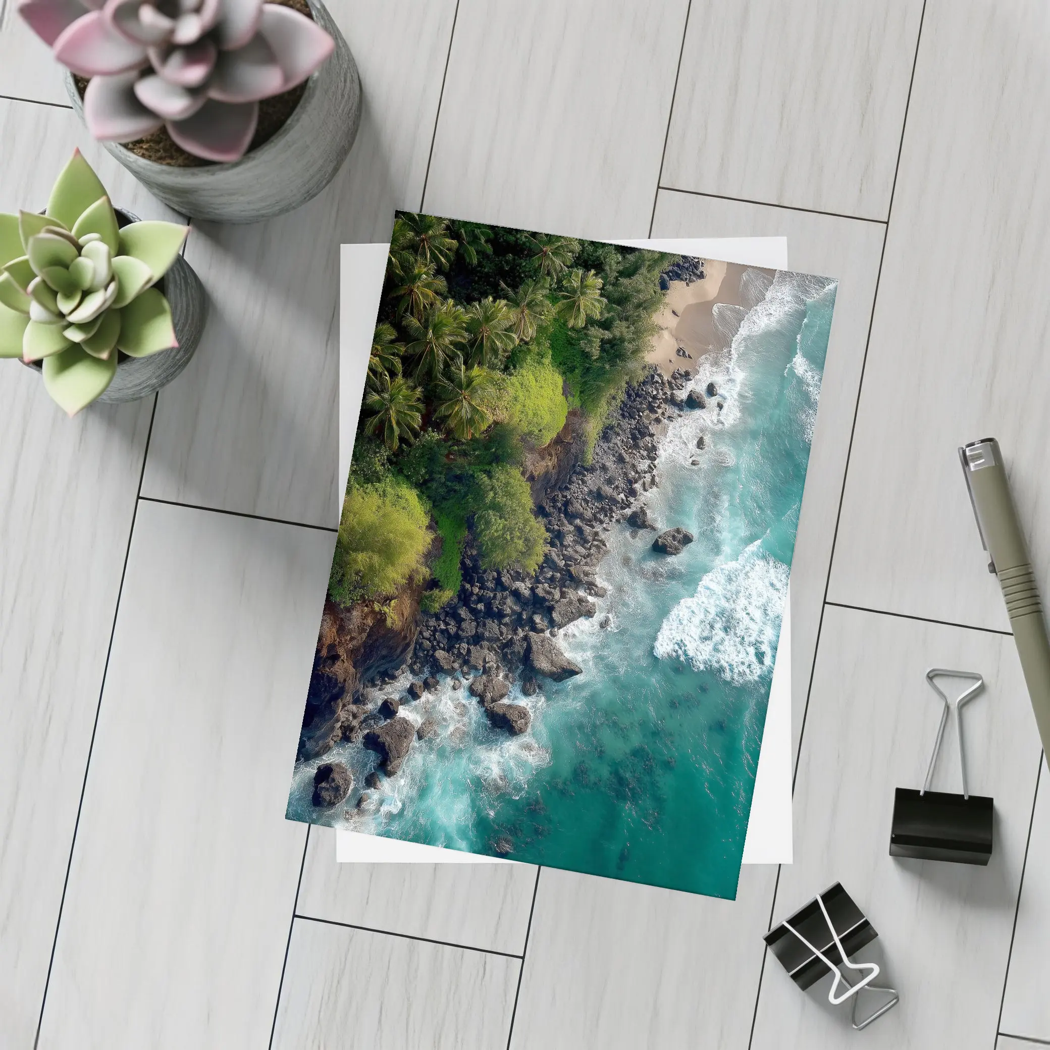 Aerial Tropical Coastline Rocky Shore Ocean – Postcards