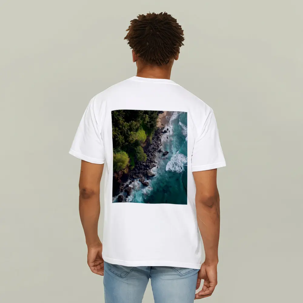 Aerial Tropical Coastline Rocky Shore Ocean – T-Shirts