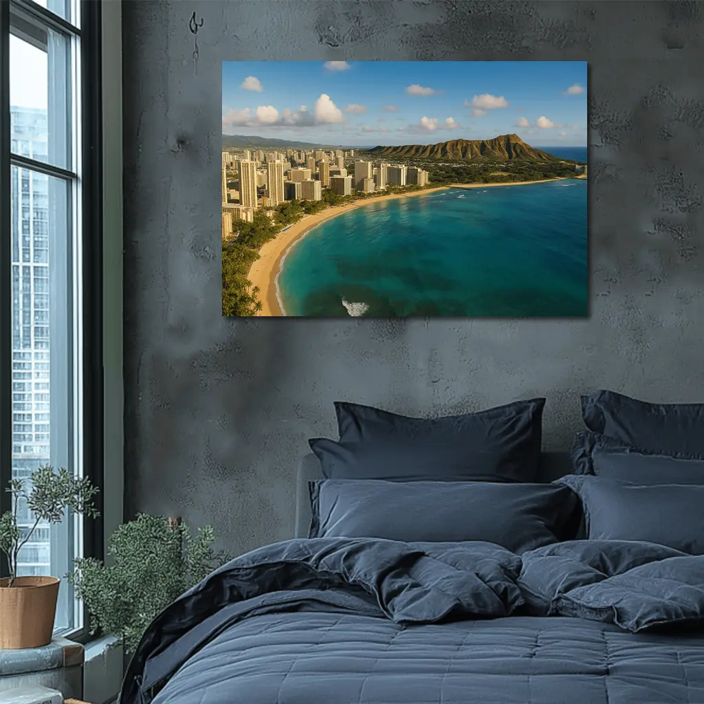 Waikiki Beach Diamond Head Aerial View – Wall Art