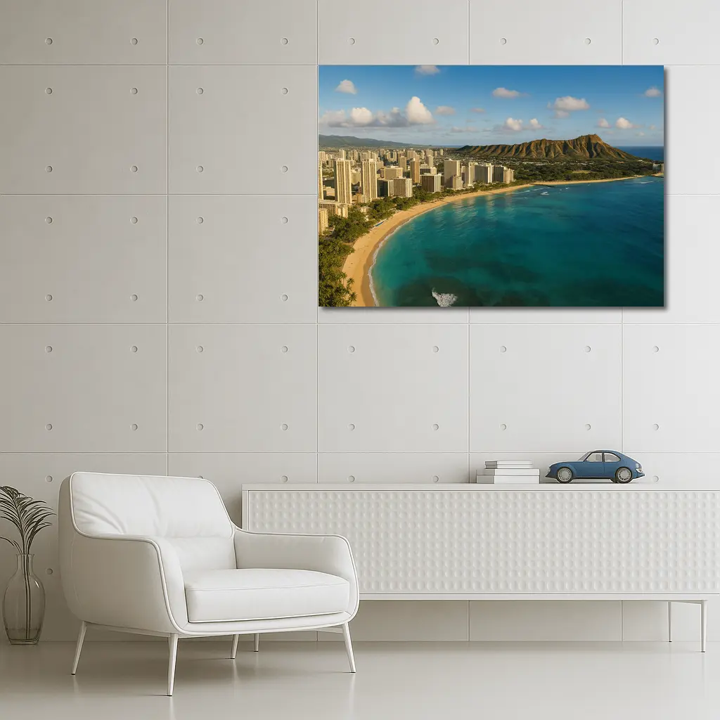 Waikiki Beach Diamond Head Aerial View – Wall Art
