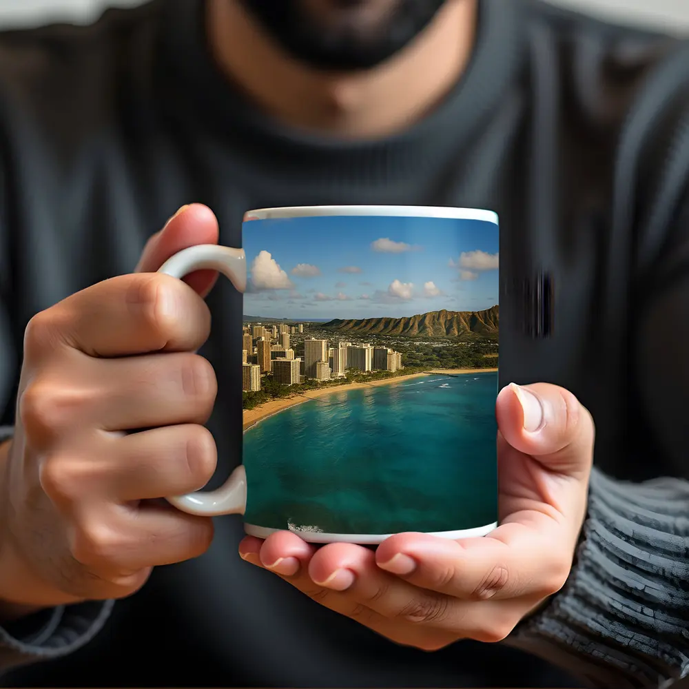 Waikiki Beach Diamond Head Aerial View – Mugs