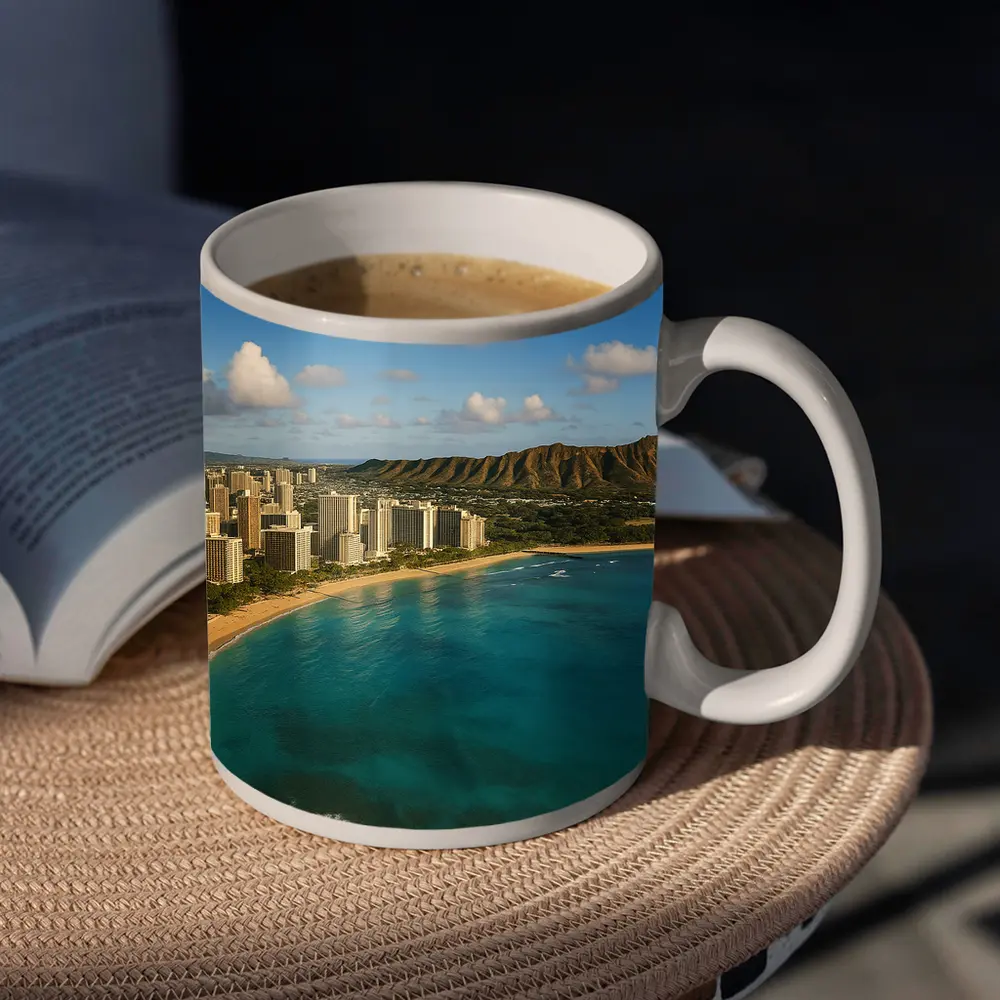 Waikiki Beach Diamond Head Aerial View – Mugs