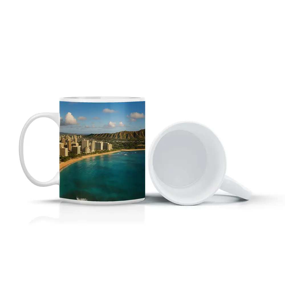 Waikiki Beach Diamond Head Aerial View – Mugs