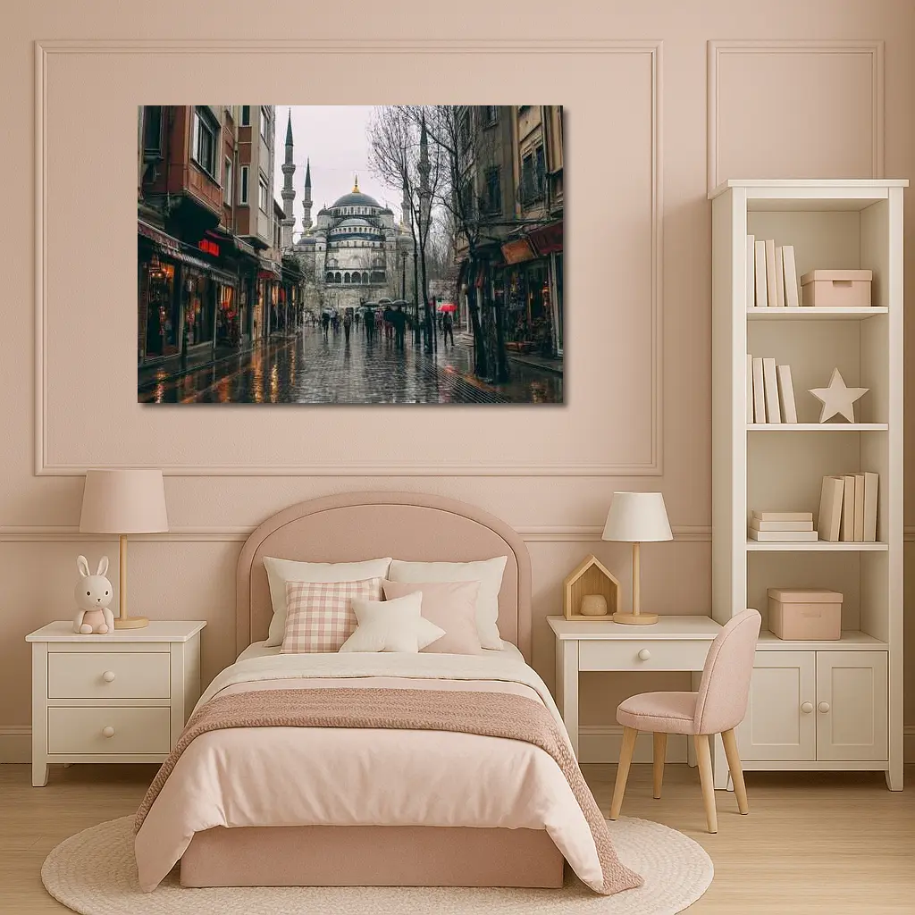 Istanbul Blue Mosque Rainy Street Scene – Wall Art