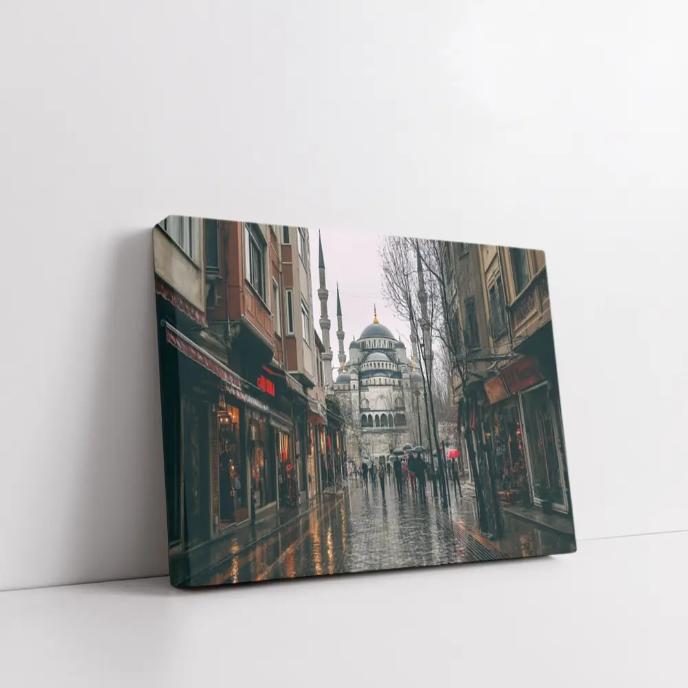 Istanbul Blue Mosque Rainy Street Scene – Wall Art