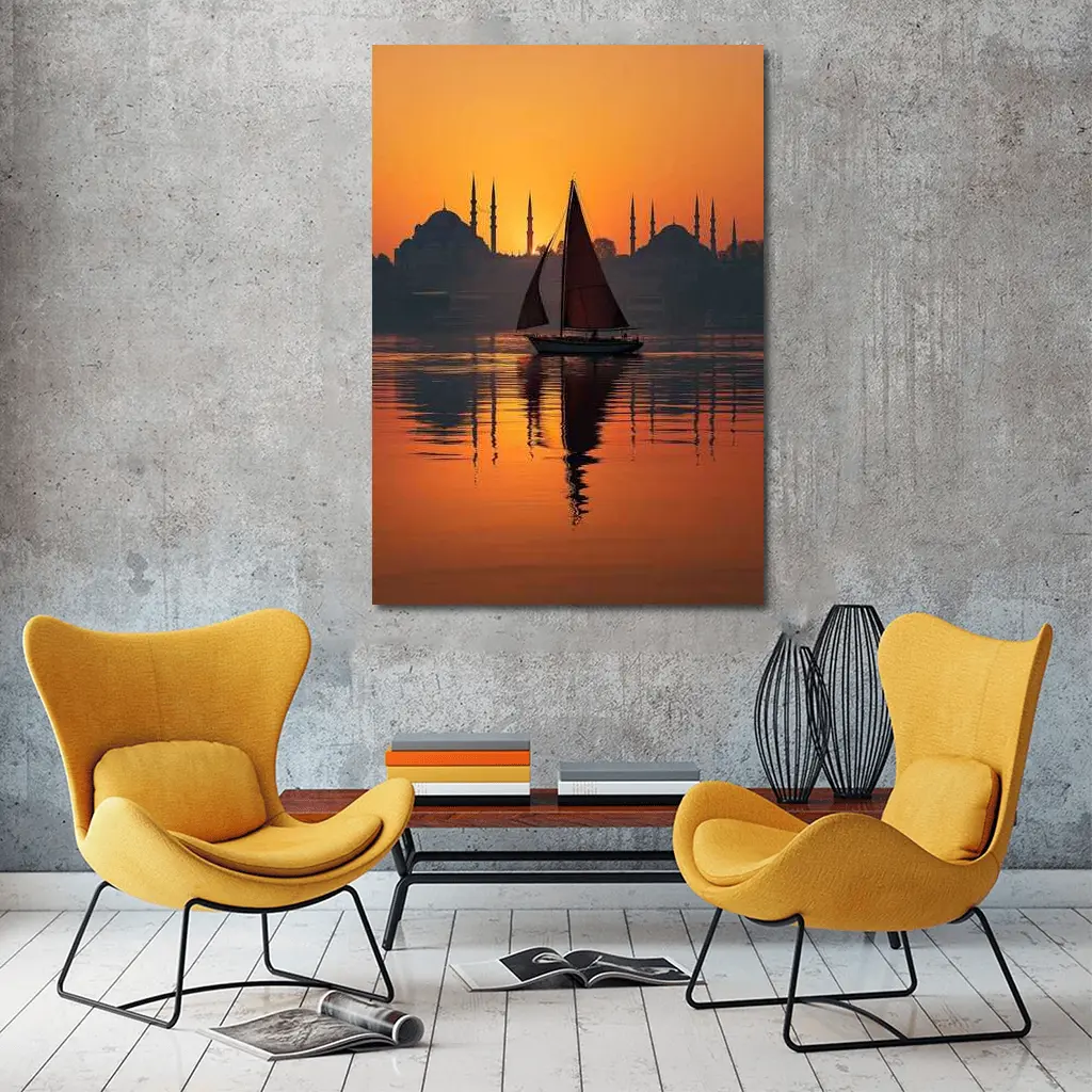 Istanbul Sailboat Sunset Bosphorus Mosque Silhouette – Wall Art