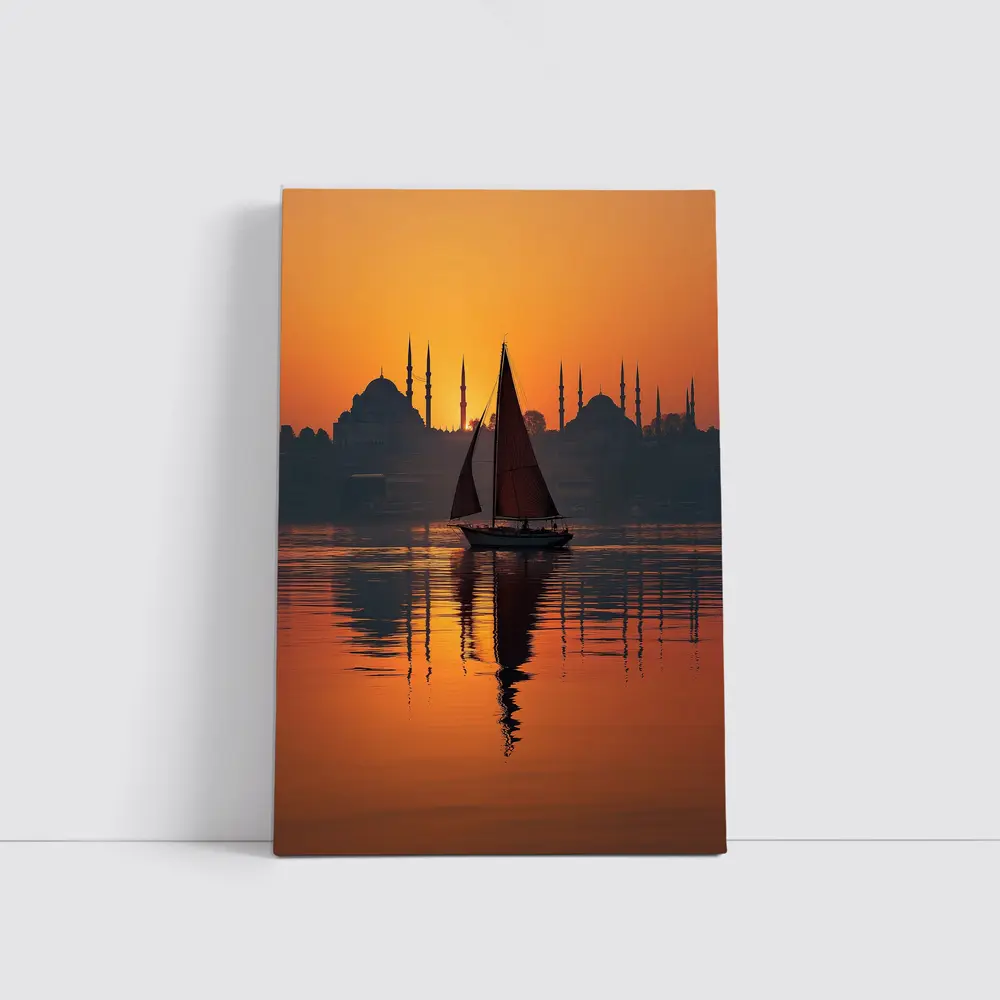 Istanbul Sailboat Sunset Bosphorus Mosque Silhouette – Wall Art
