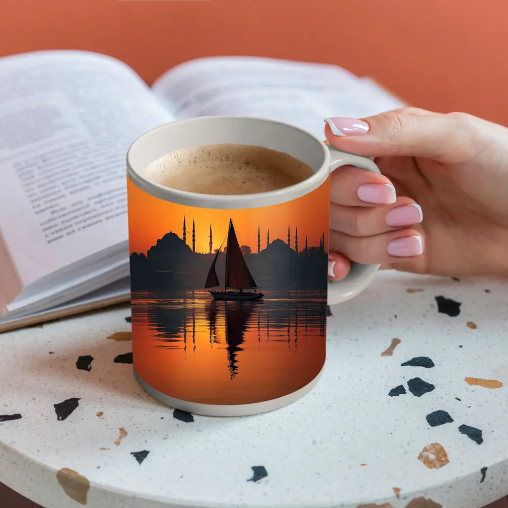 Istanbul Sailboat Sunset Bosphorus Mosque Silhouette – Mugs