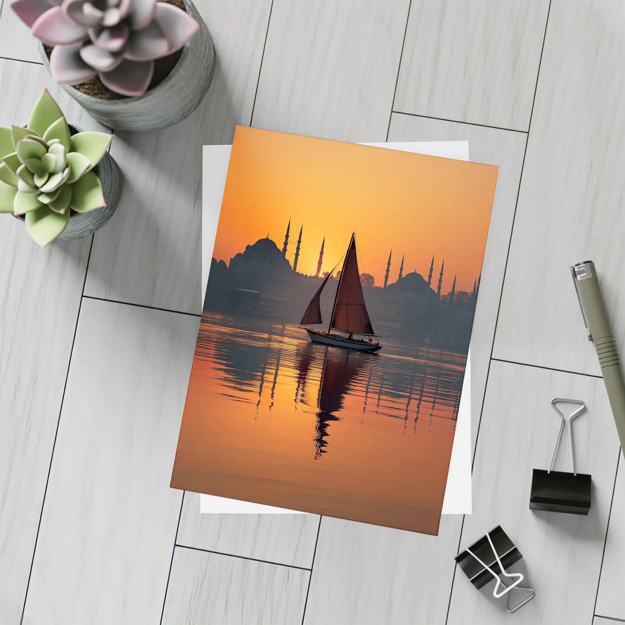 Istanbul Sailboat Sunset Bosphorus Mosque Silhouette – Postcards