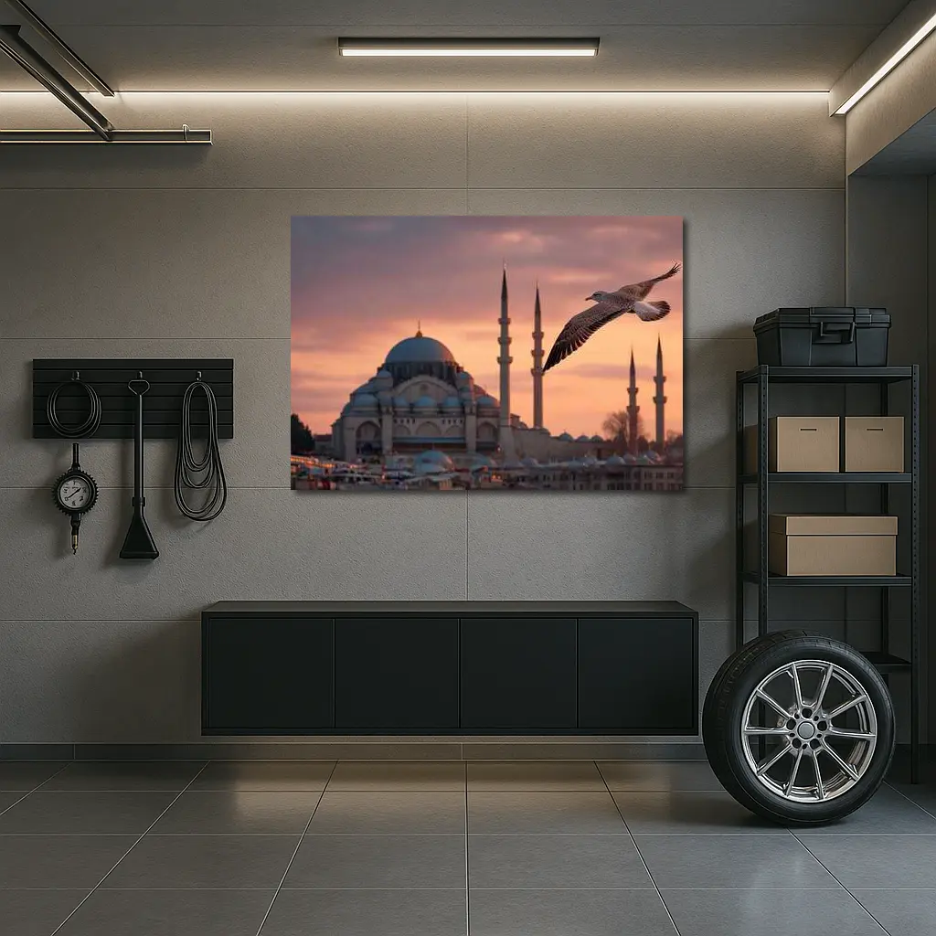 Seagull Flying Over Istanbul Mosque Sunset – Wall Art
