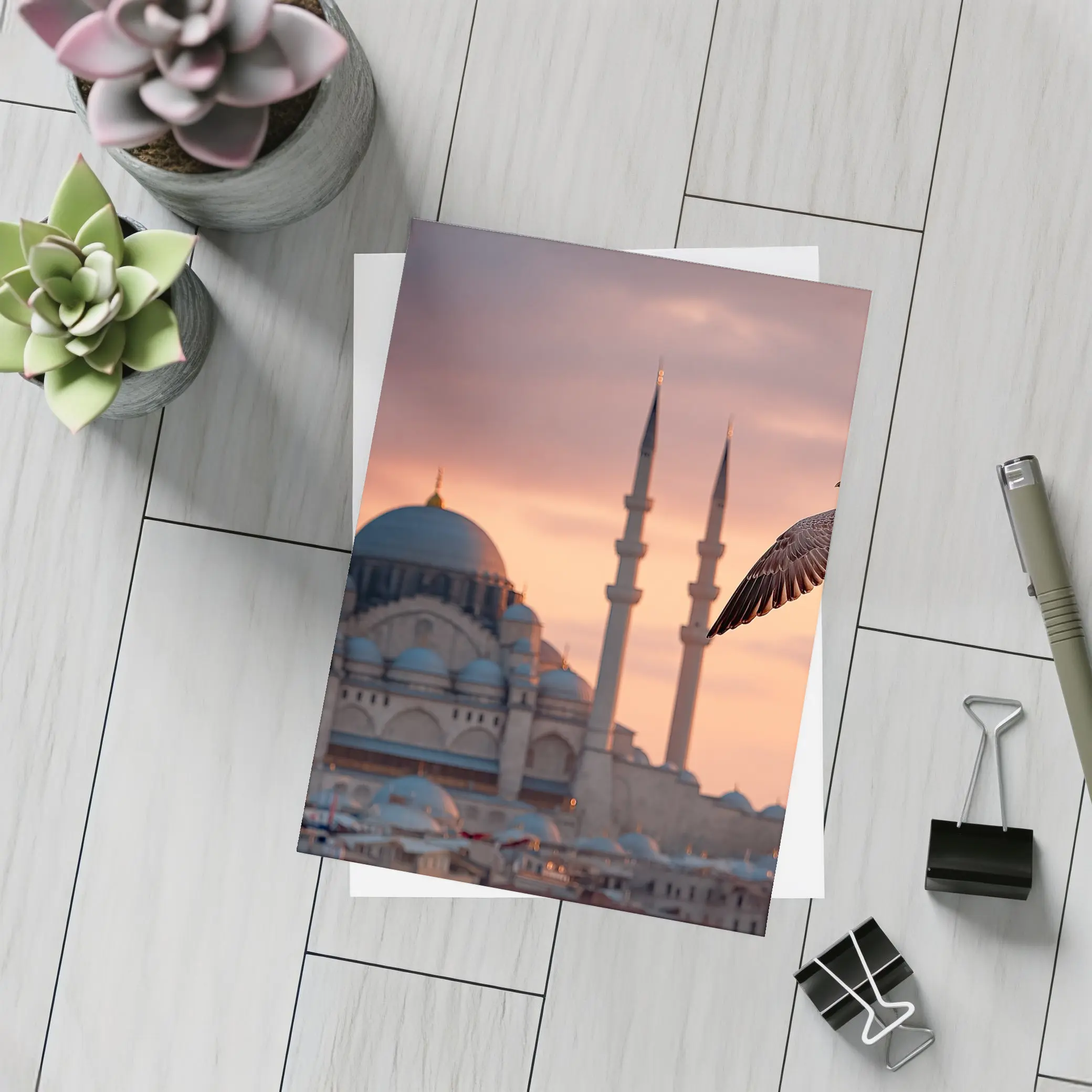Seagull Flying Over Istanbul Mosque Sunset – Postcards