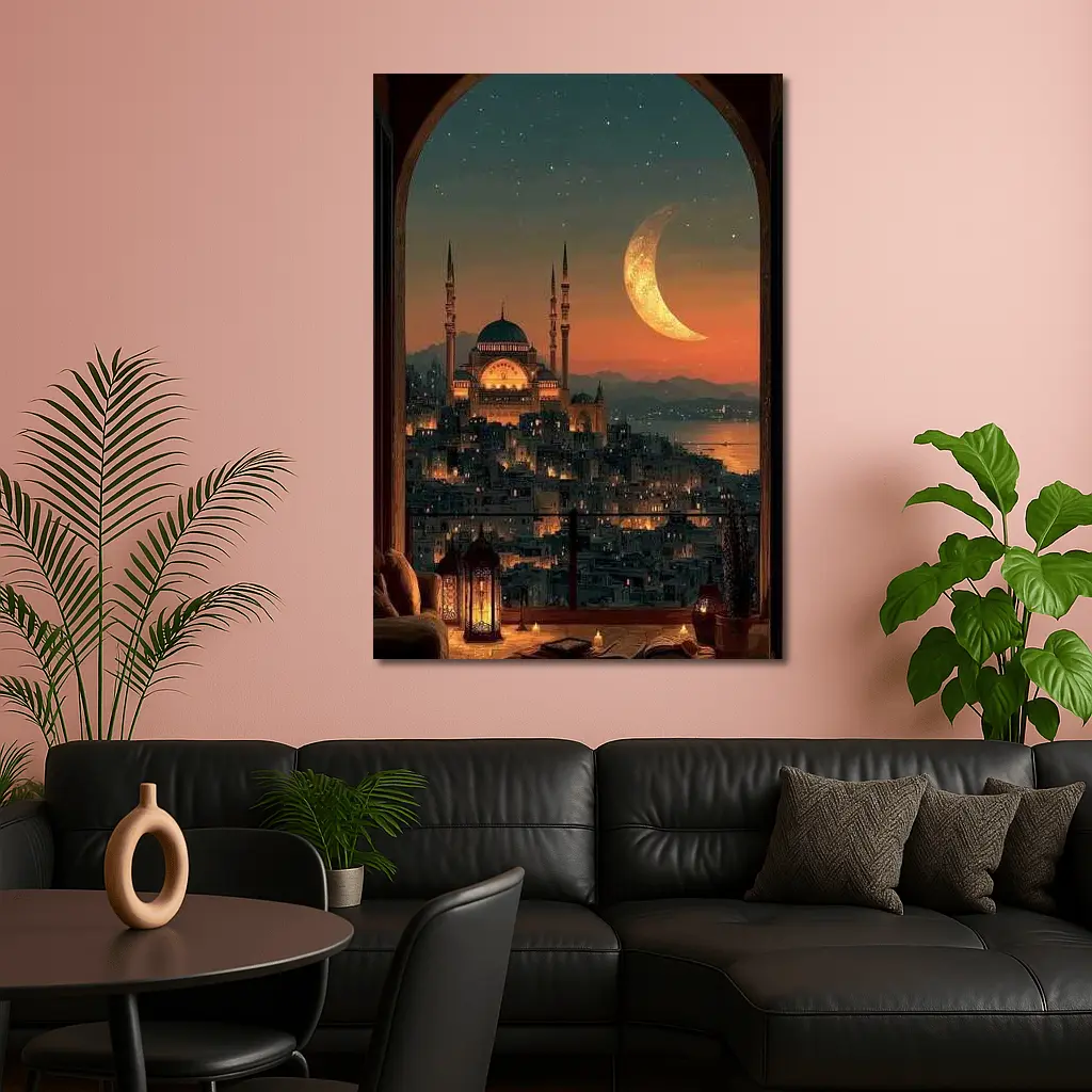 Istanbul Mosque Crescent Moon Night Sky – Wall Art