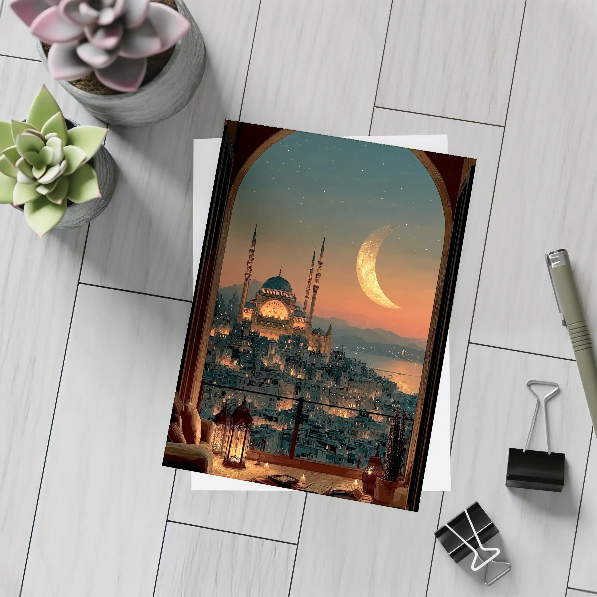 Istanbul Mosque Crescent Moon Night Sky – Postcards