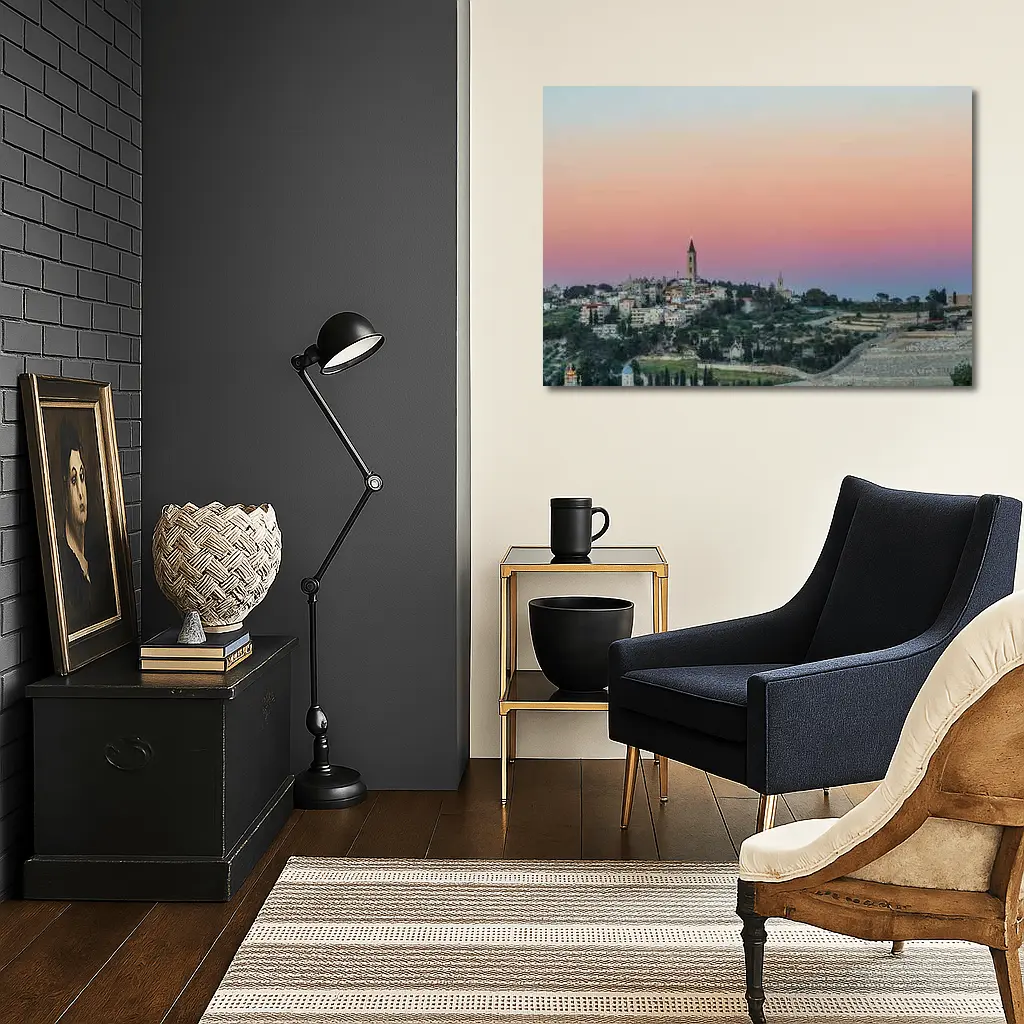 Jerusalem Skyline at Pink Dusk Sunset – Wall Art