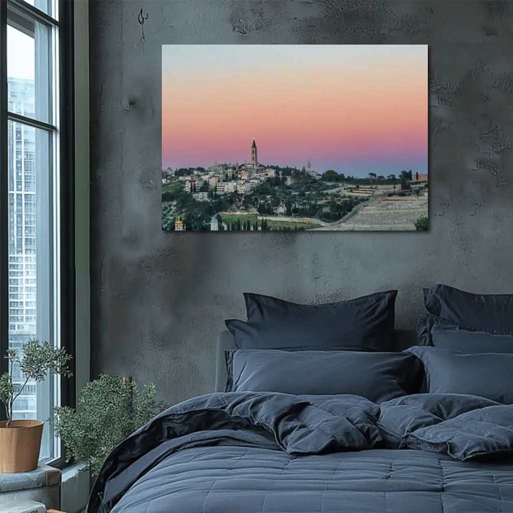 Jerusalem Skyline at Pink Dusk Sunset – Wall Art