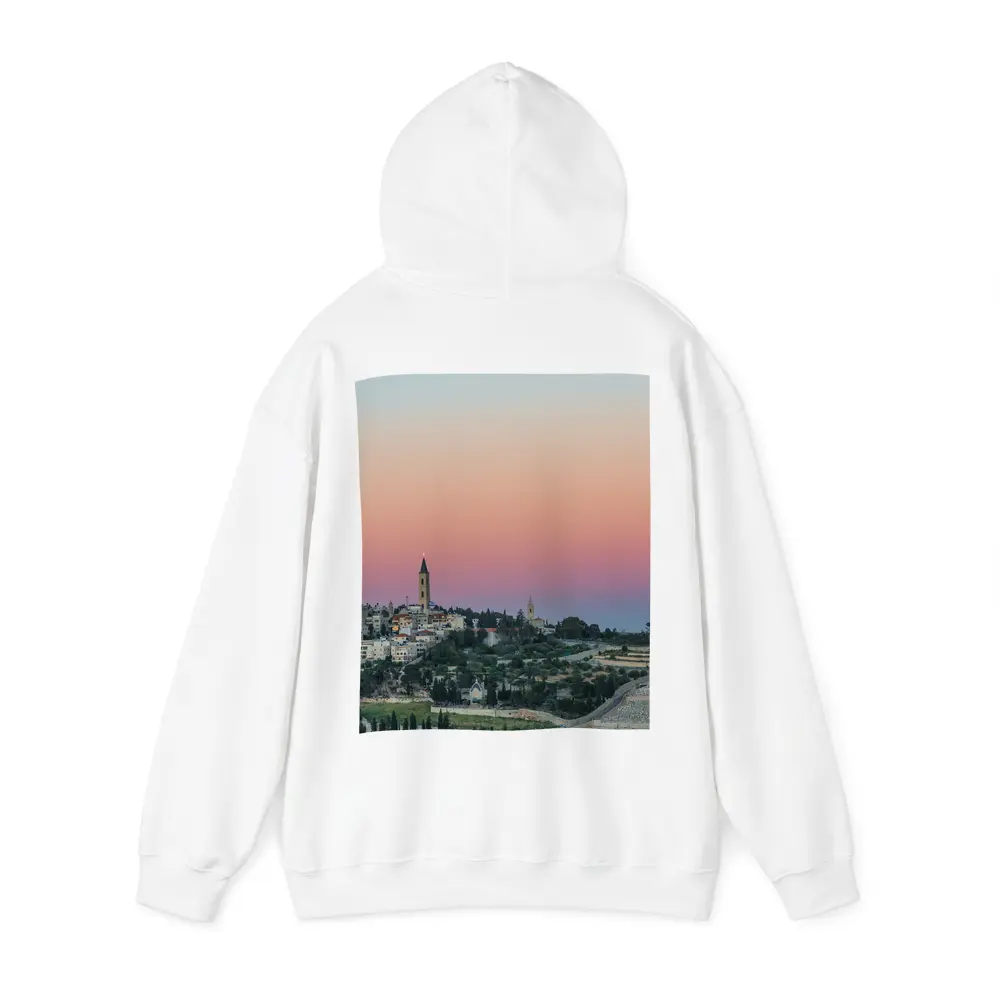 Jerusalem Skyline at Pink Dusk Sunset – Hoodies