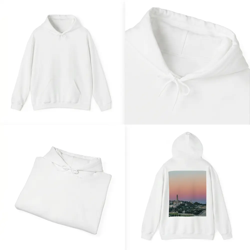Jerusalem Skyline at Pink Dusk Sunset – Hoodies