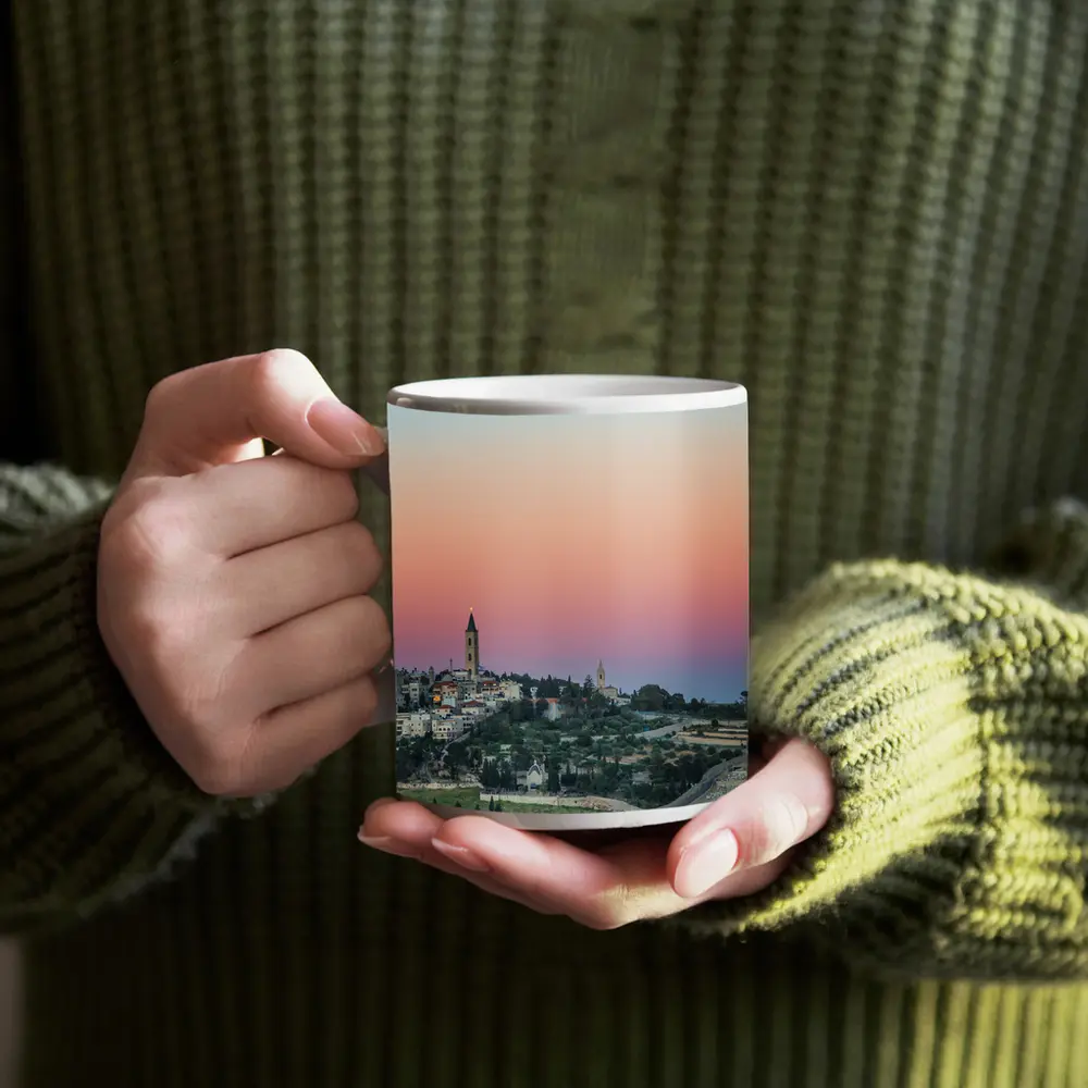 Jerusalem Skyline at Pink Dusk Sunset – Mugs