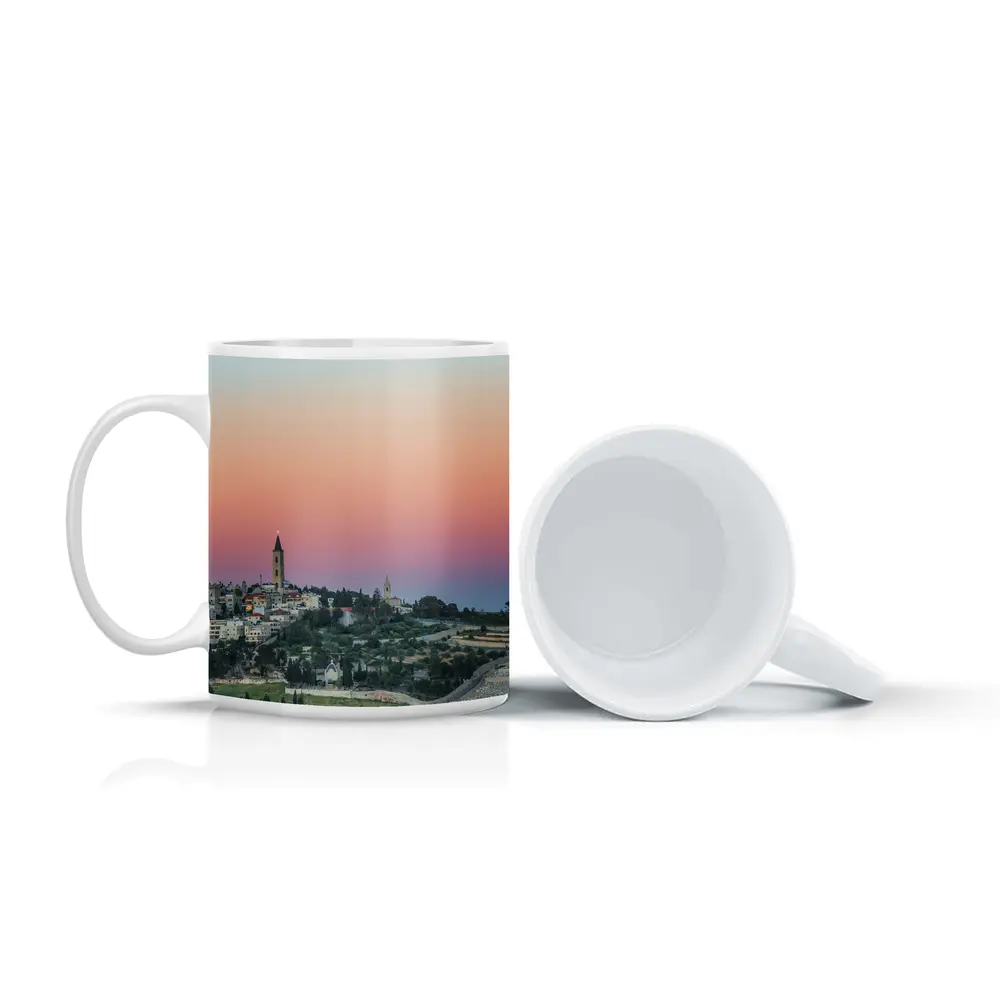 Jerusalem Skyline at Pink Dusk Sunset – Mugs