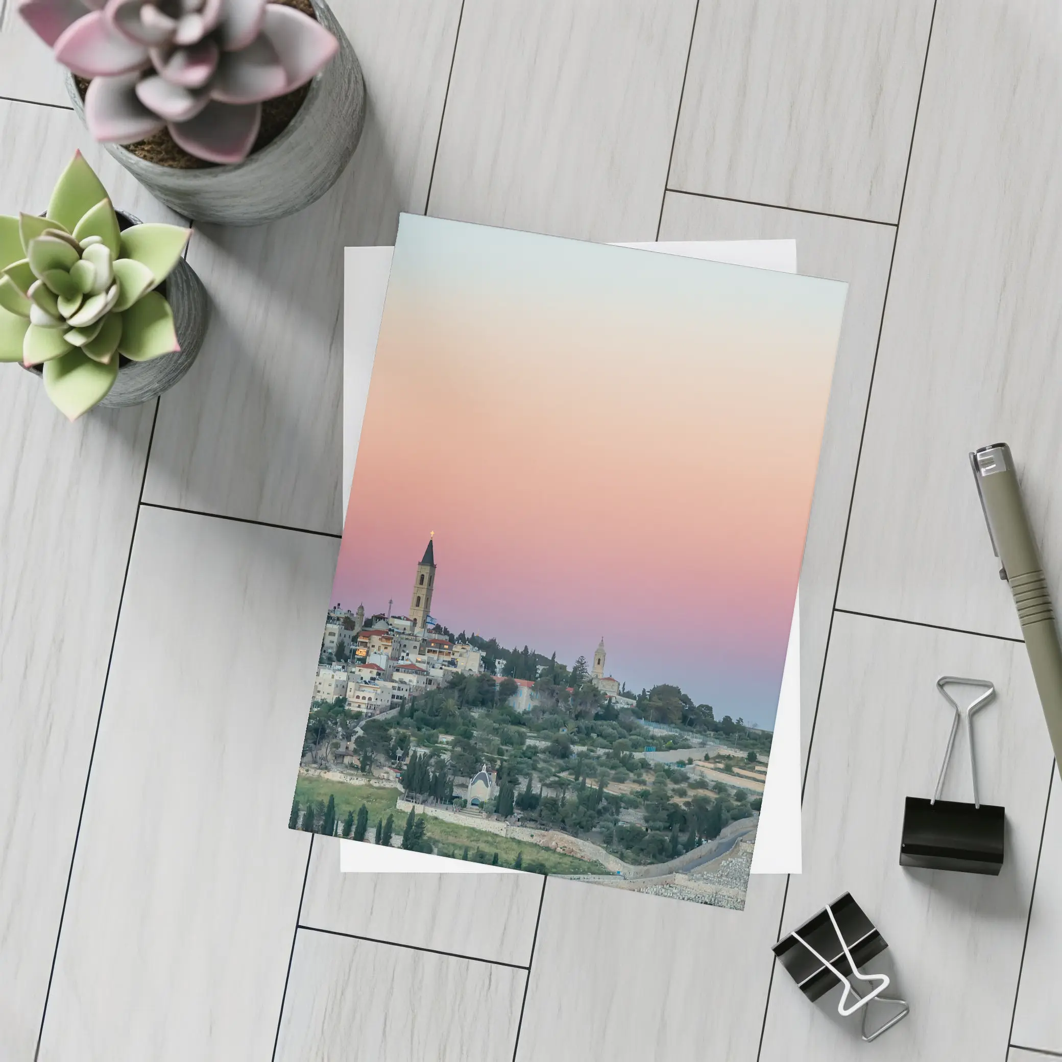 Jerusalem Skyline at Pink Dusk Sunset – Postcards