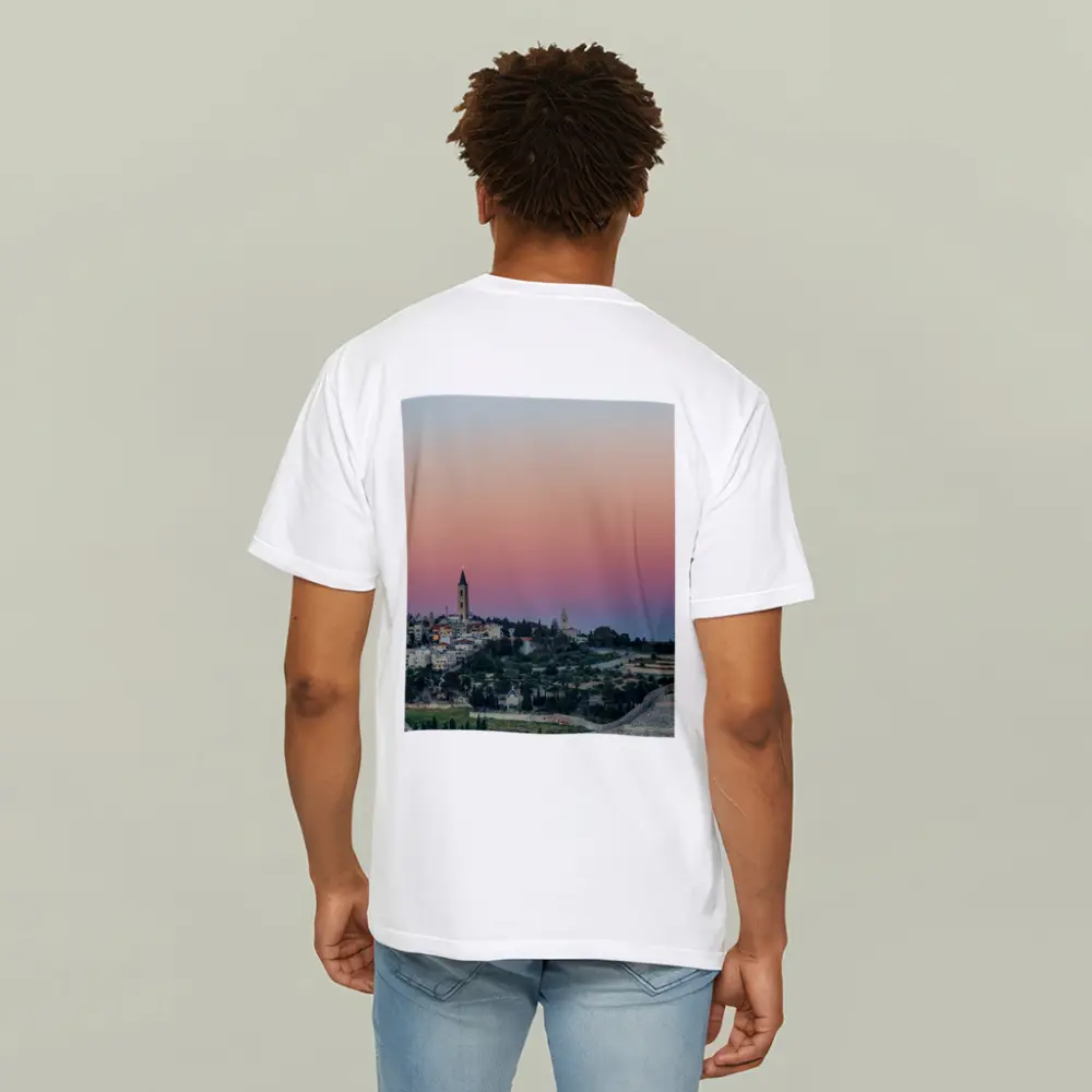 Jerusalem Skyline at Pink Dusk Sunset – T-Shirts