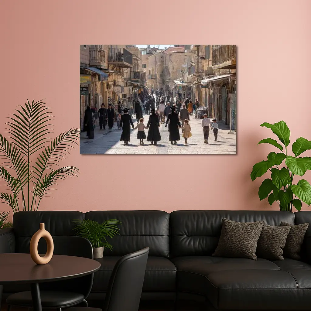 Orthodox Jewish Families Walking Jerusalem Old City Street – Wall Art