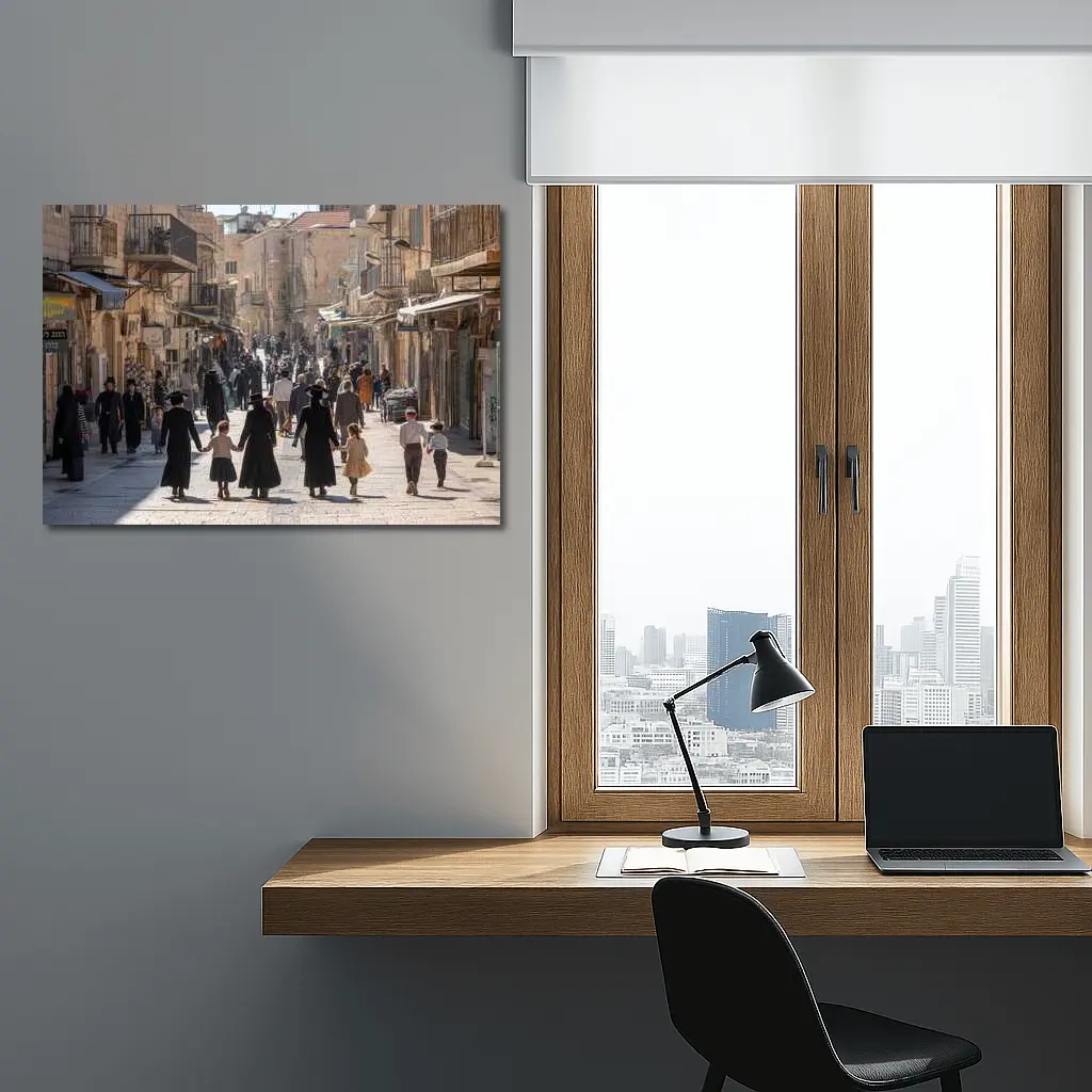 Orthodox Jewish Families Walking Jerusalem Old City Street – Wall Art