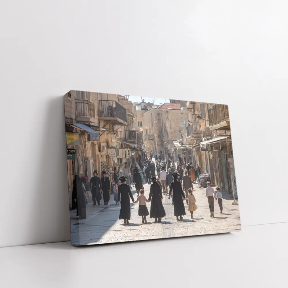 Orthodox Jewish Families Walking Jerusalem Old City Street – Wall Art