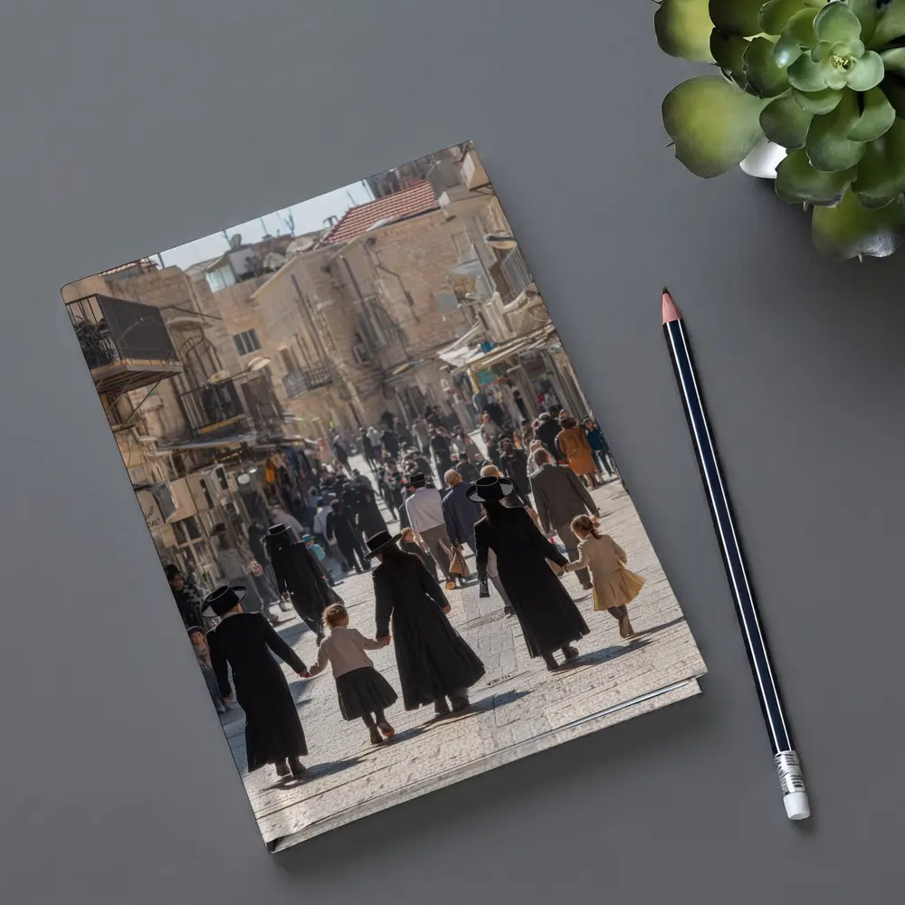 Orthodox Jewish Families Walking Jerusalem Old City Street – Notebooks