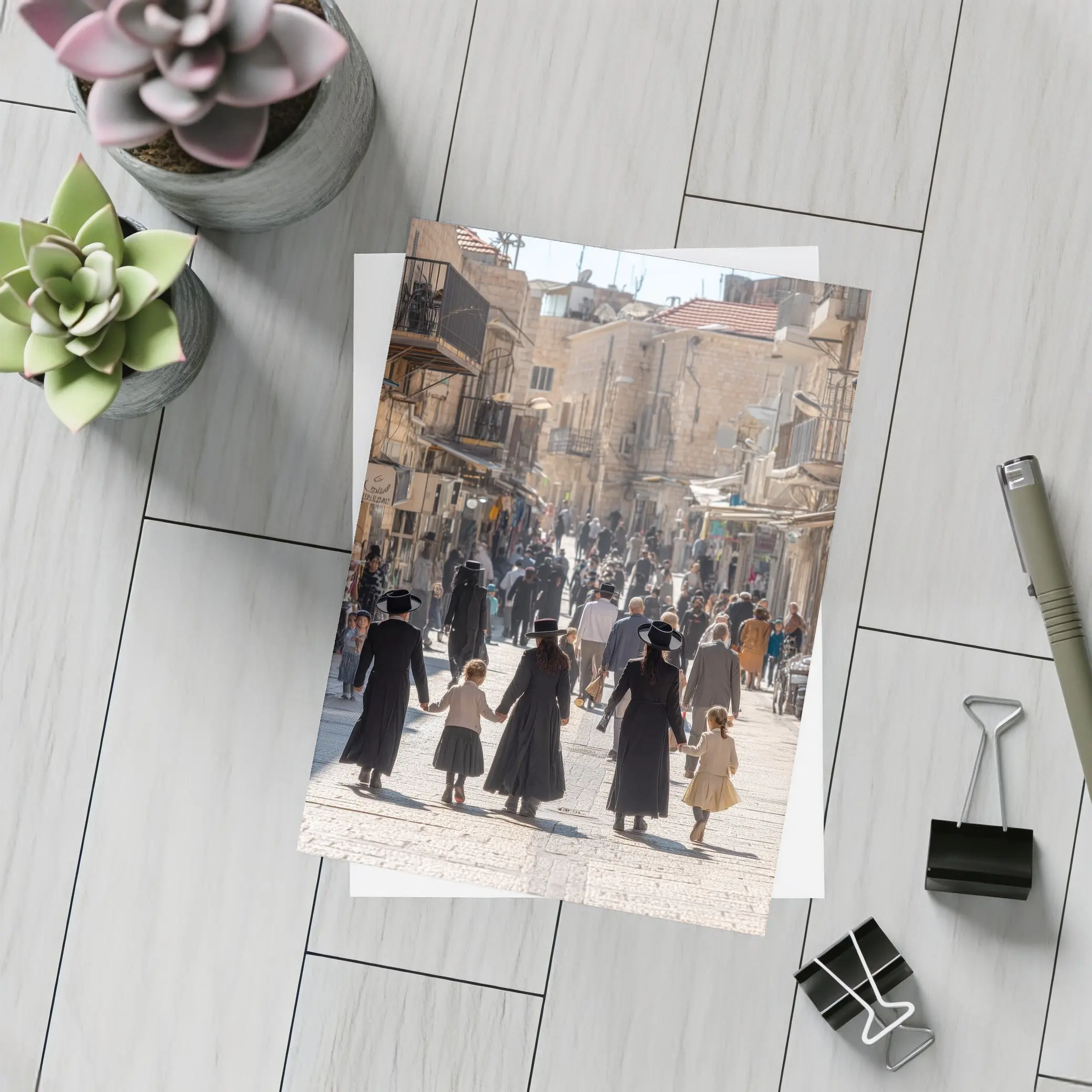 Orthodox Jewish Families Walking Jerusalem Old City Street – Postcards