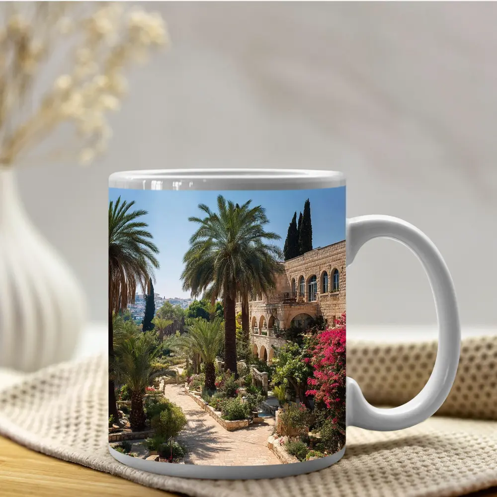 Jerusalem Stone Garden Path Palm Trees – Mugs