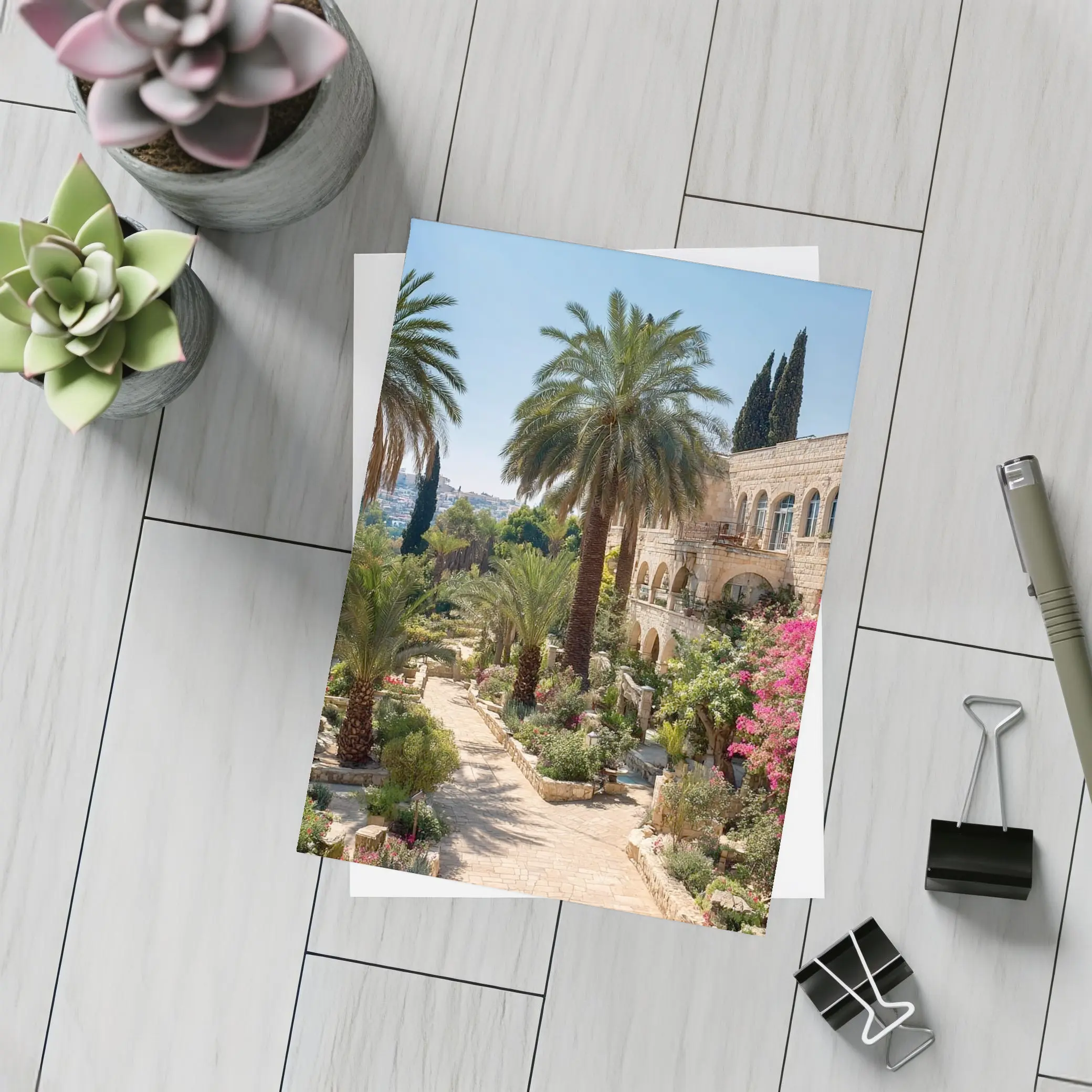 Jerusalem Stone Garden Path Palm Trees – Postcards