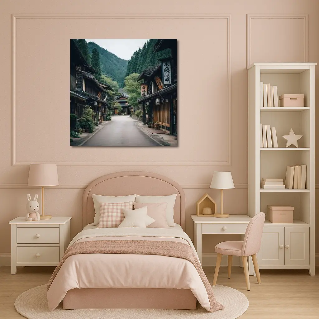 Old Japanese Village Street Mountain Forest – Wall Art