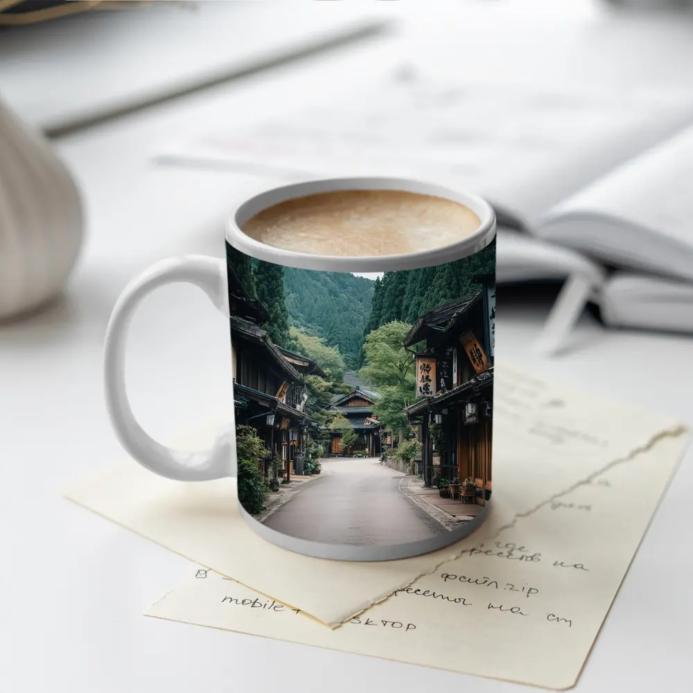 Old Japanese Village Street Mountain Forest – Mugs