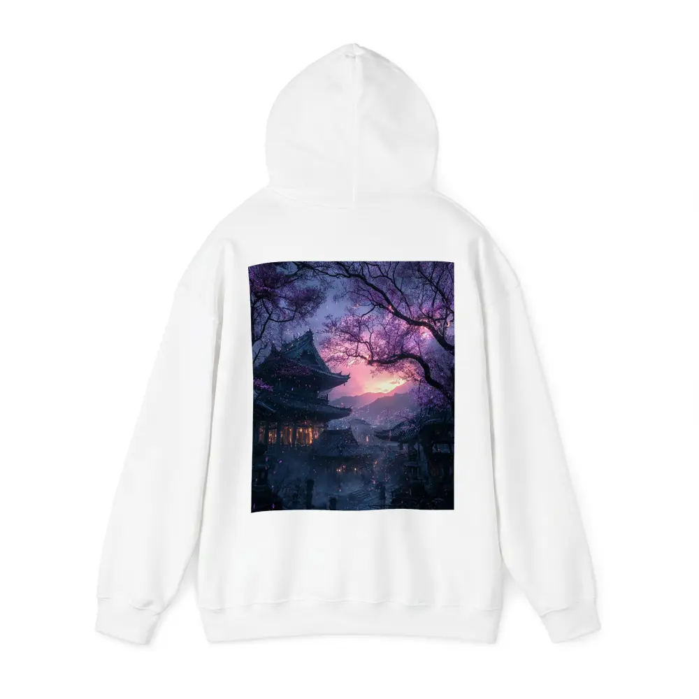Japanese Temple Cherry Blossoms Purple Night Sky – Hoodies