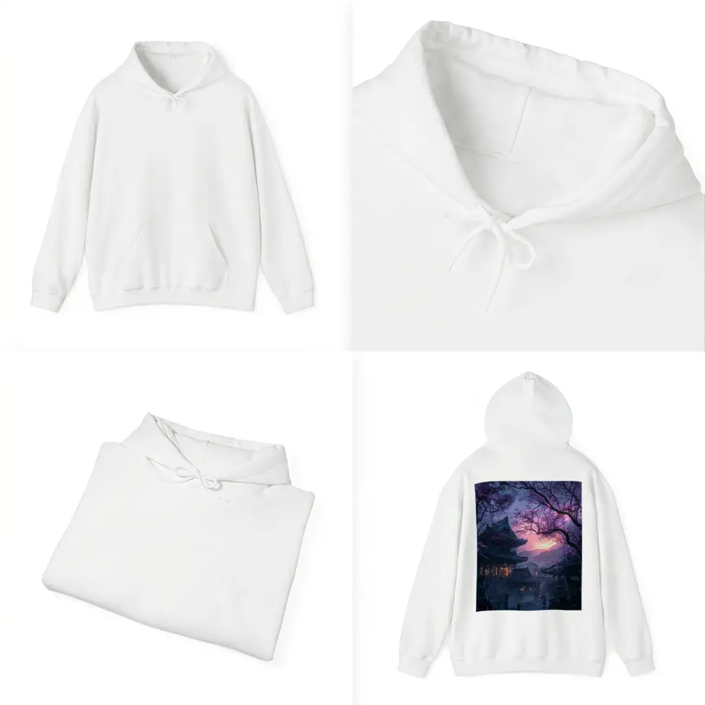 Japanese Temple Cherry Blossoms Purple Night Sky – Hoodies