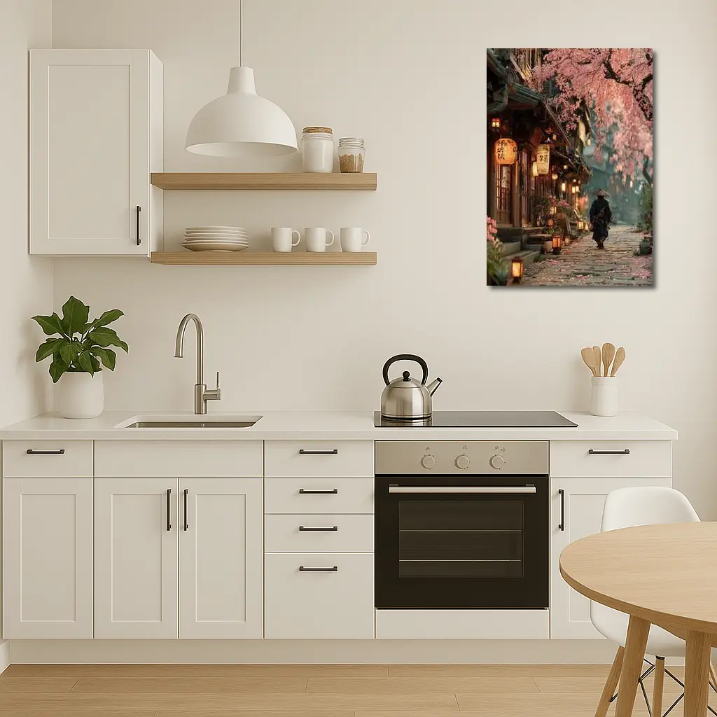 Samurai Walking Cherry Blossom Japanese Street – Wall Art