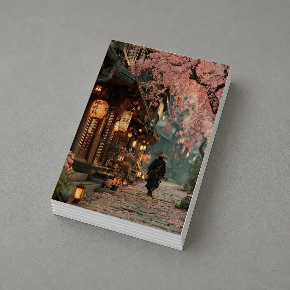 Samurai Walking Cherry Blossom Japanese Street – Postcards