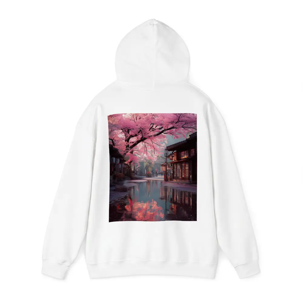 Cherry Blossoms Rainy Japanese Street Reflection – Hoodies