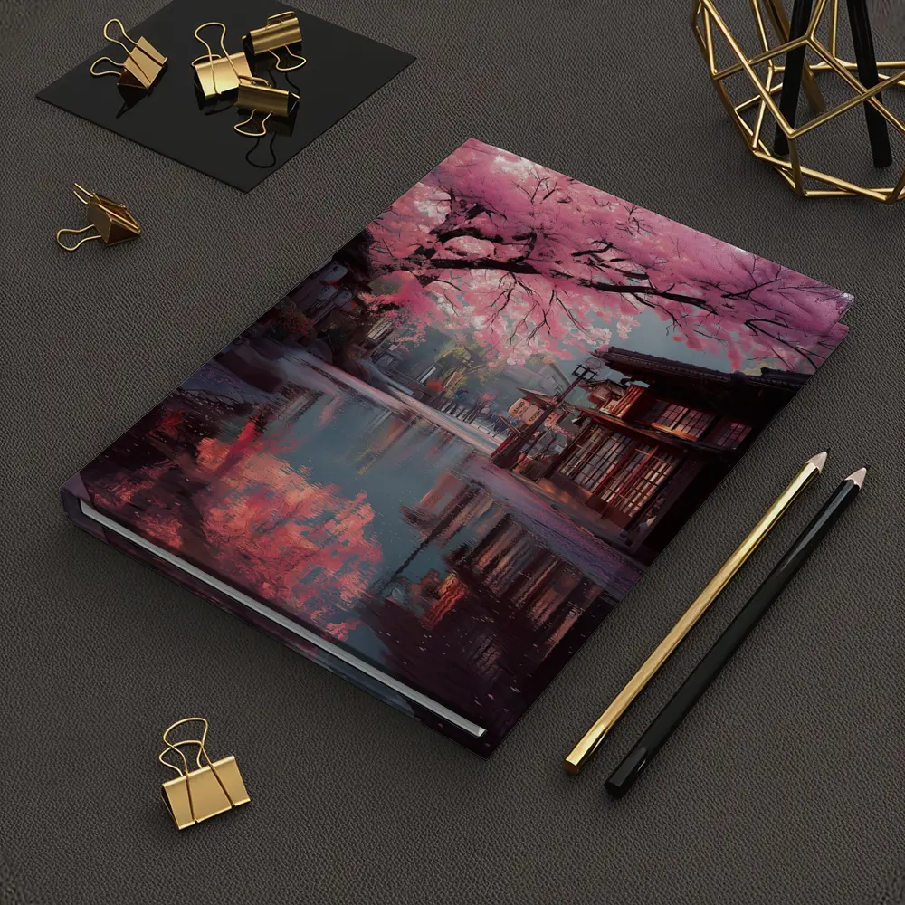 Cherry Blossoms Rainy Japanese Street Reflection – Notebooks