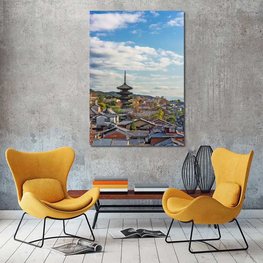 Kyoto Japan Pagoda Rooftops Blue Sky – Wall Art