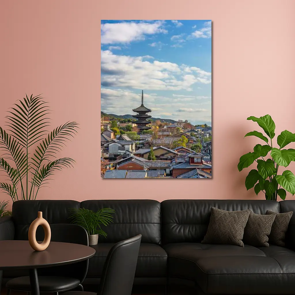 Kyoto Japan Pagoda Rooftops Blue Sky – Wall Art